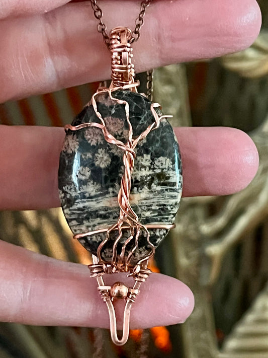 Rugged Copper Tree Firework Obsidian Necklace