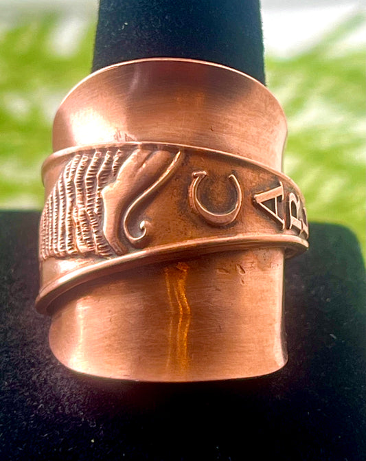 Vintage Carlsbad Caverns Copper Spoon Ring – Western Saddle Style. Size 7.5