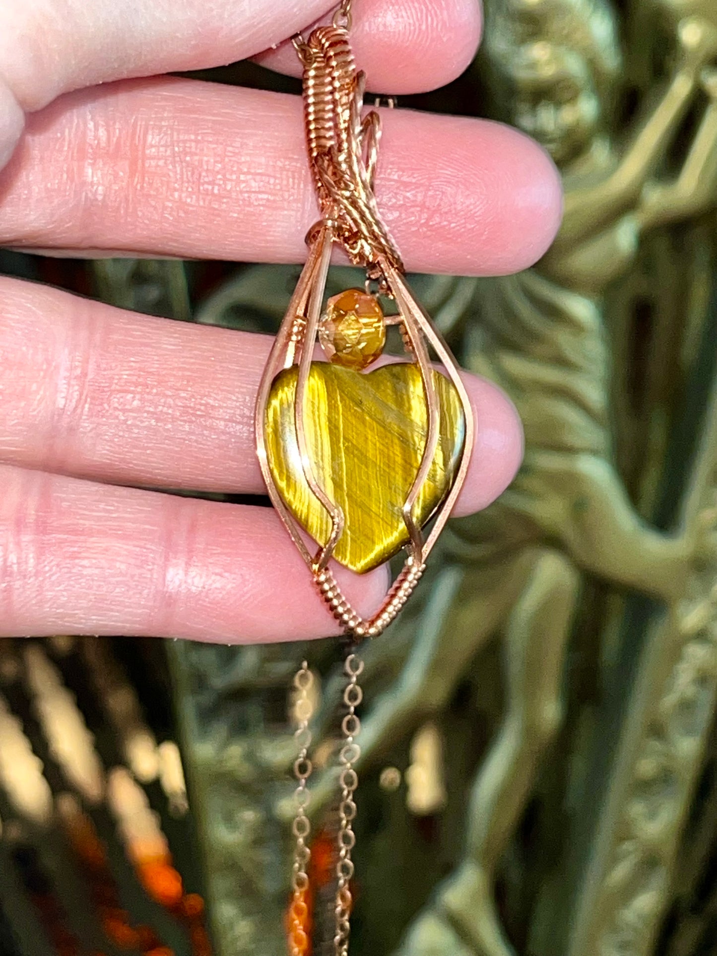 Tiger’s Eye Heart Copper Necklace