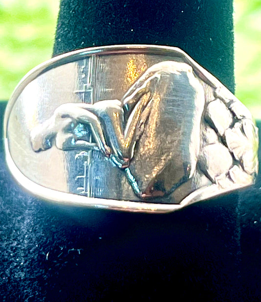 Vintage Denmark Mermaid Spoon Ring – Little Mermaid on the Rock Silver-Plated. Size 8