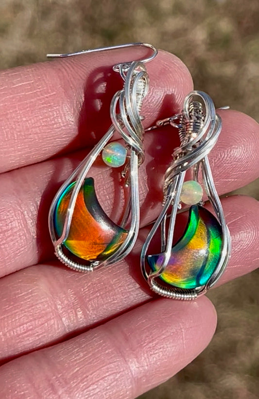 Sterling Silver Aurora Opal and Ethiopian Opal Earrings