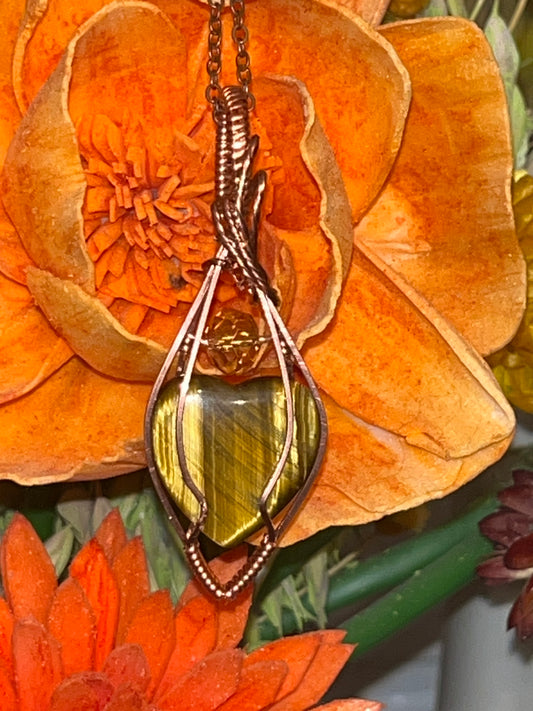 Tiger’s Eye Heart Copper Necklace