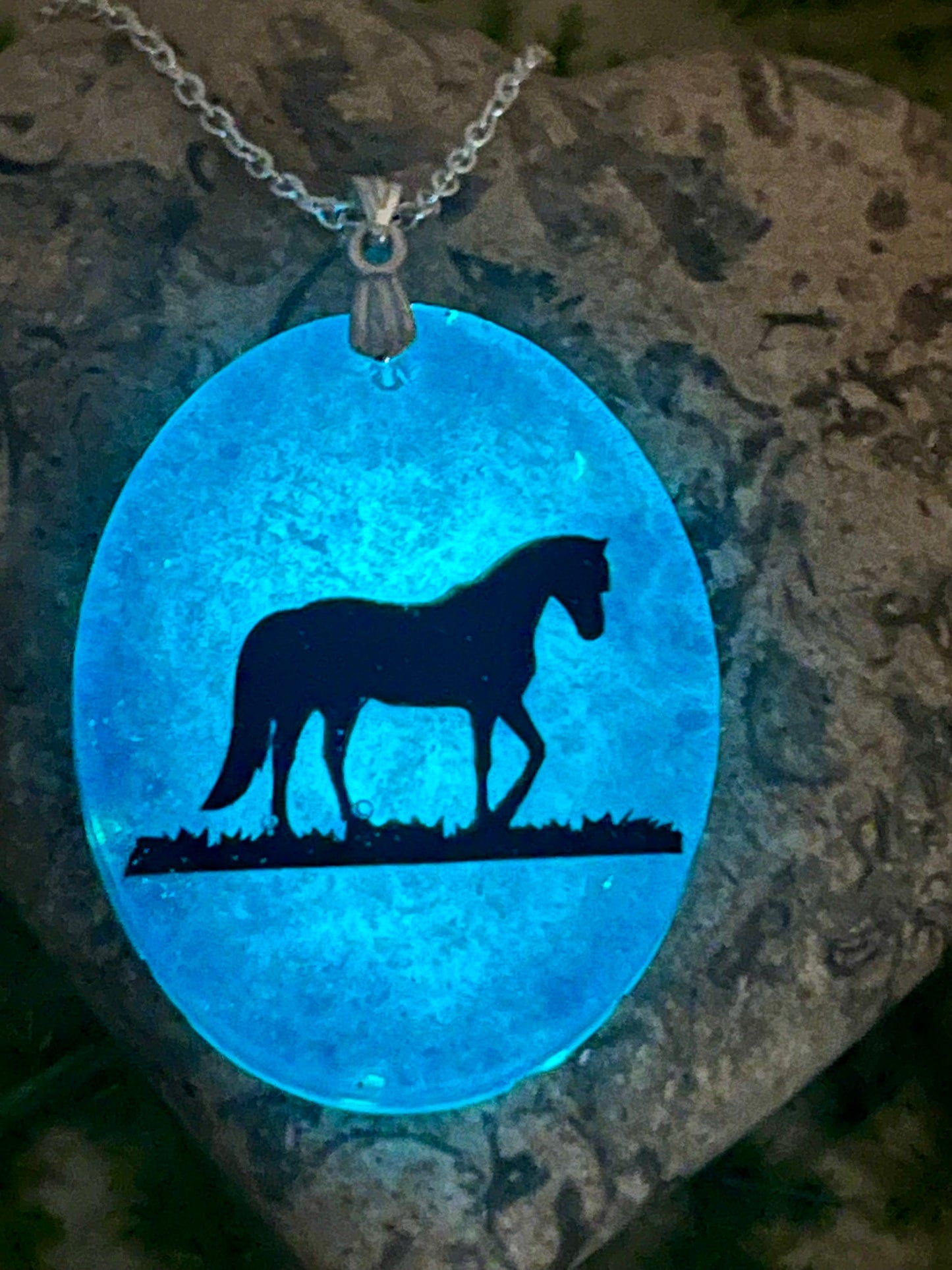 Horse Silhouette Resin Necklace with Sterling Silver Bale