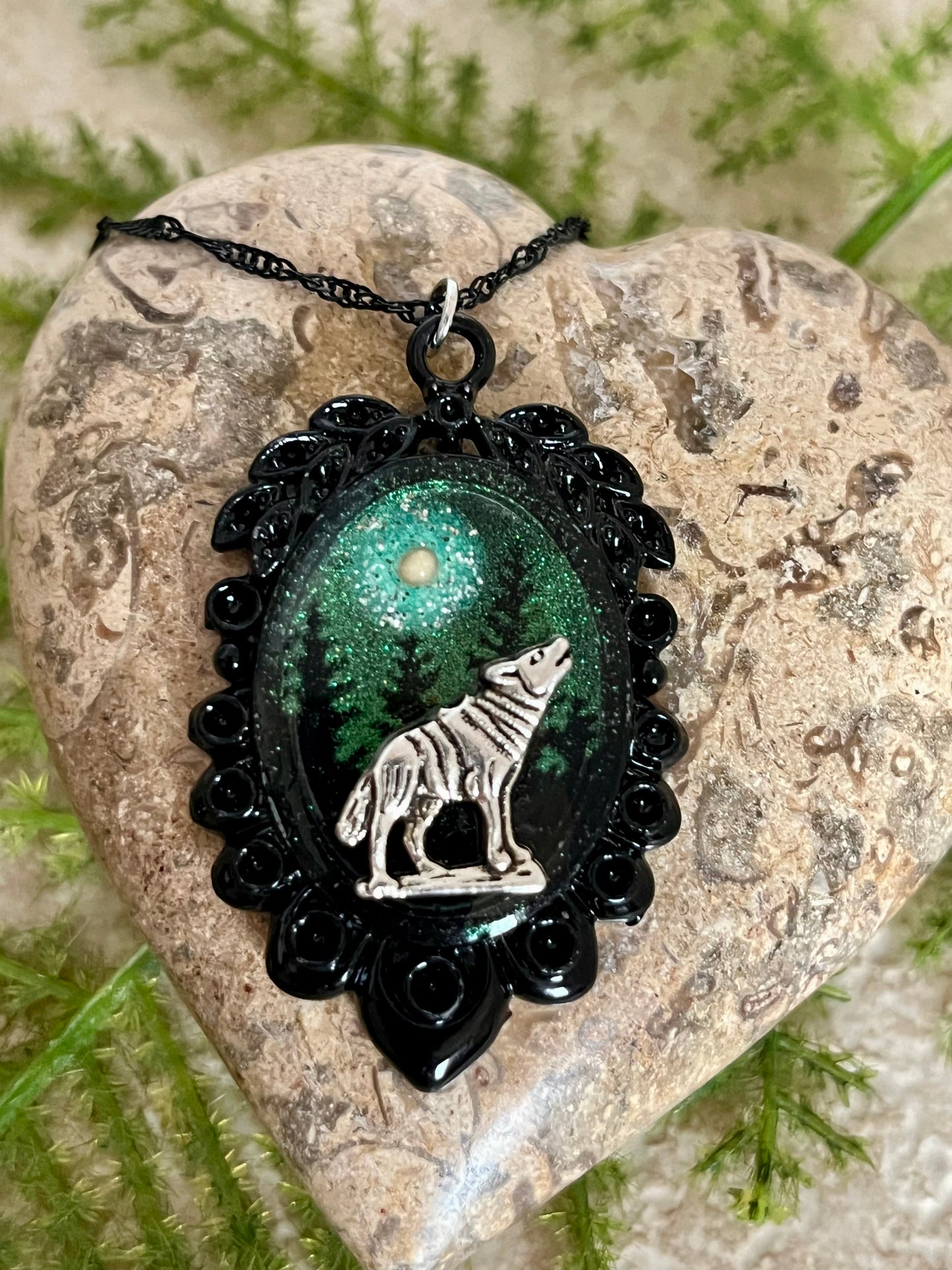 Howling Wolf Mustard Seed Moon Necklace